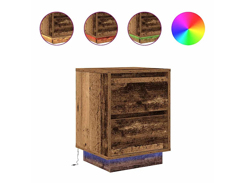 Nachttische mit LED-Leuchten 2 Stk. Altholz-Optik 38x34x50 cm