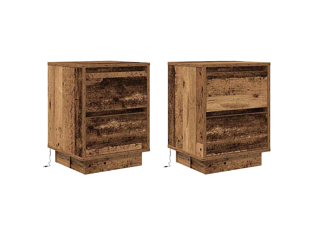 Tables de chevet avec lumières LED 2pcs vieux bois 38x34x50 cm