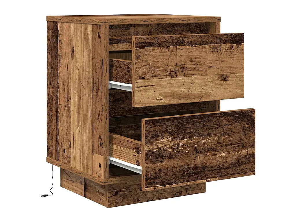 Tables de chevet avec lumières LED 2pcs vieux bois 38x34x50 cm