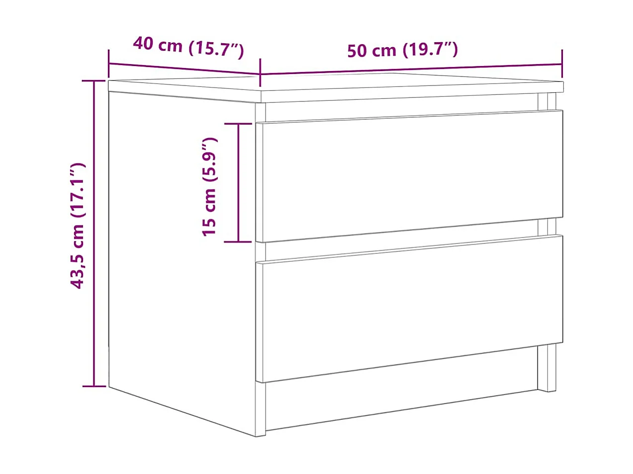 Table de chevet chêne artisanal 40x40x50 cm bois d’ingénierie