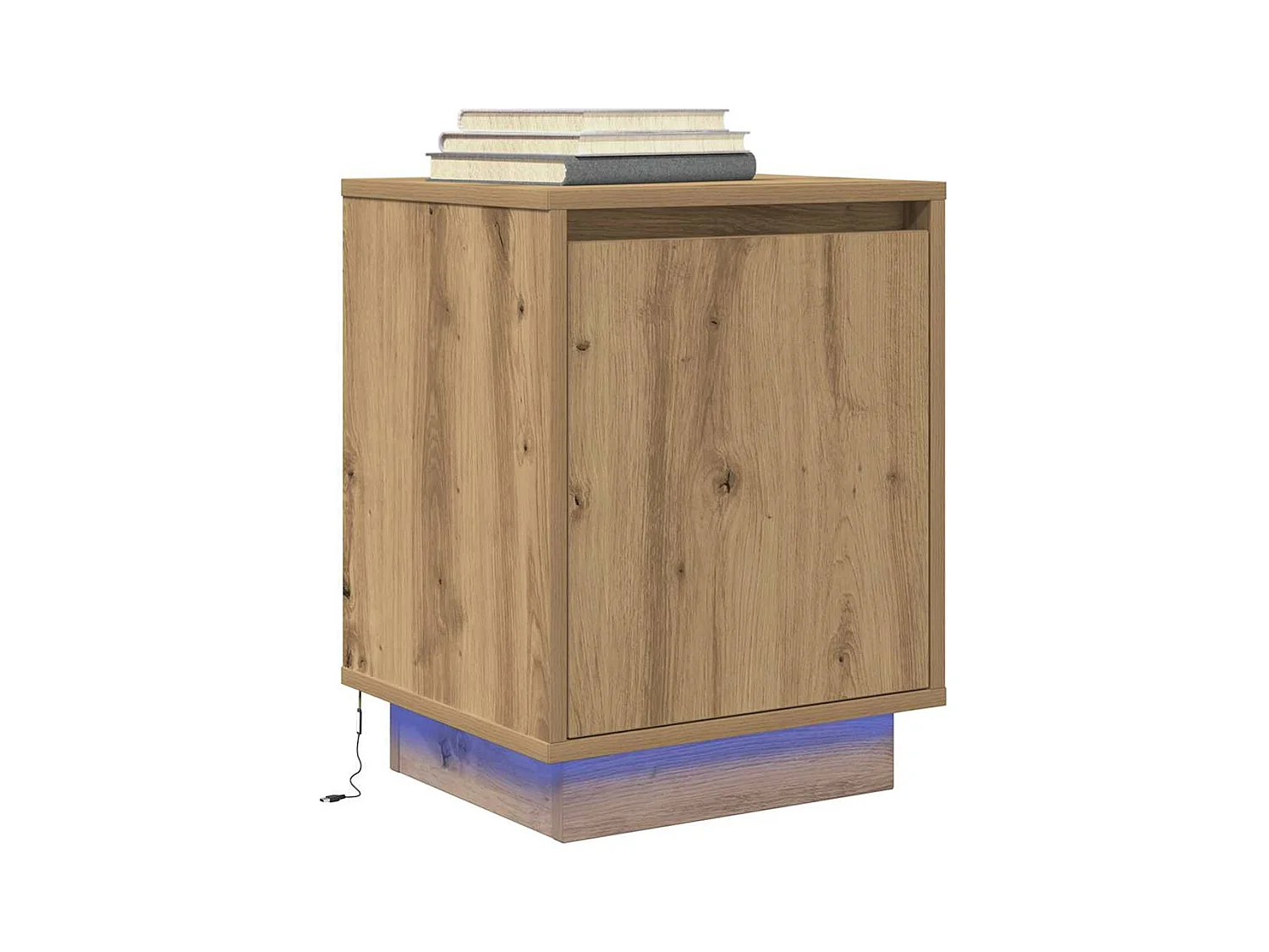 Armoire de chevet et lumières LED chêne artisanal 38x34x50 cm