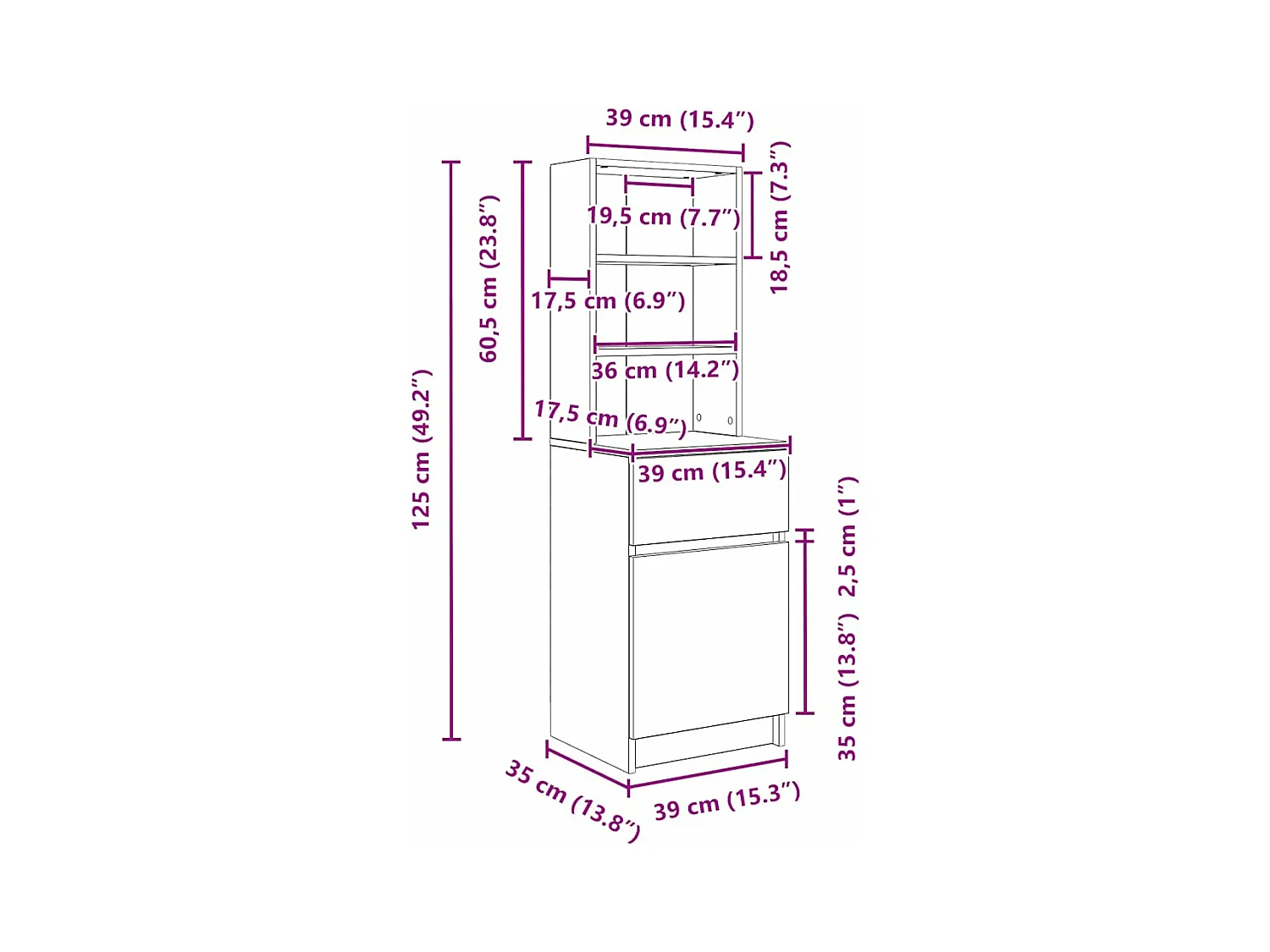Nachttisch Betongrau 39x35x125 cm Holzwerkstoff