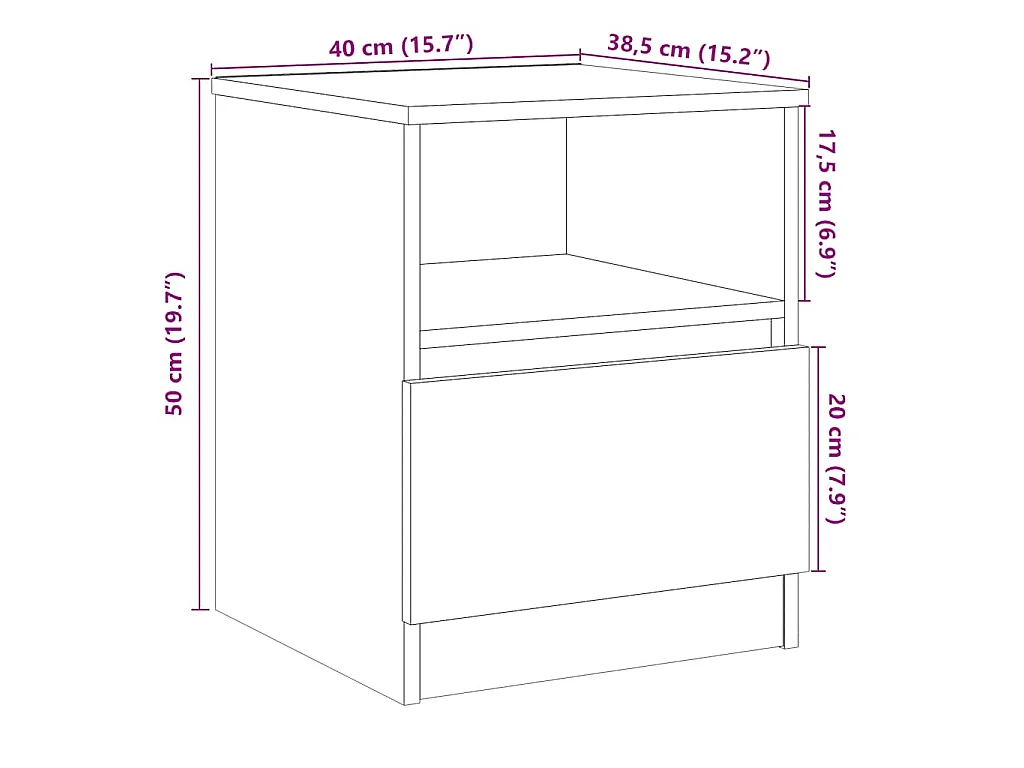 Nachtkastjes 2 st 40x40x50 cm bewerkt hout artisanaal eiken