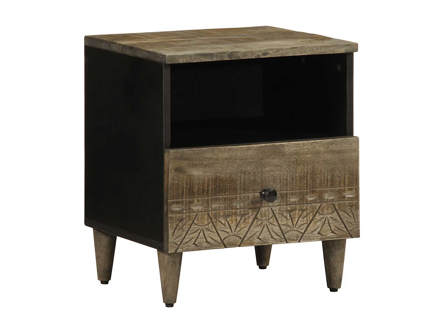 Table de chevet gris clair 40x33x46 cm bois de manguier solide