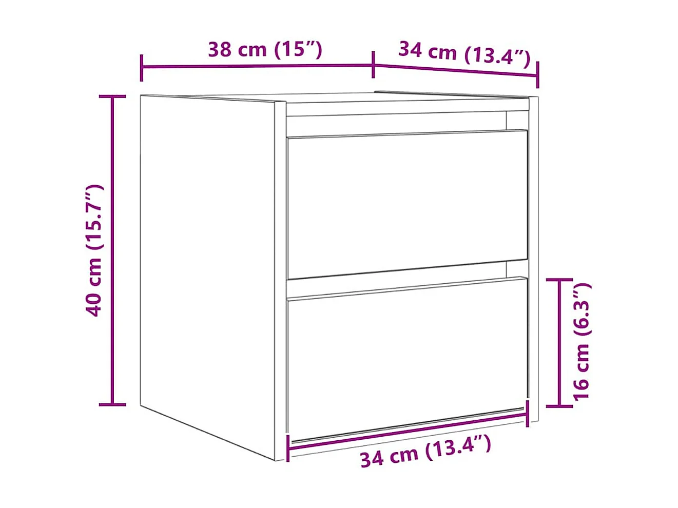 Wand-Nachttisch Schwarz Eichen-Optik 38x34x40 cm