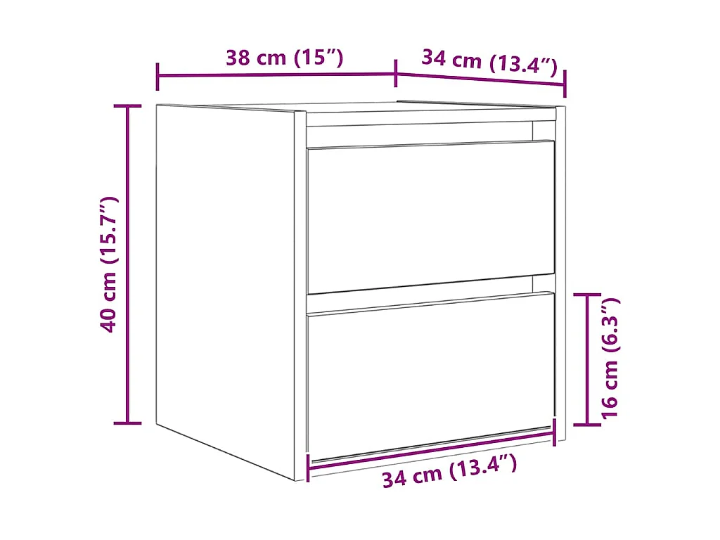 Wand-Nachttisch Schwarz Eichen-Optik 38x34x40 cm