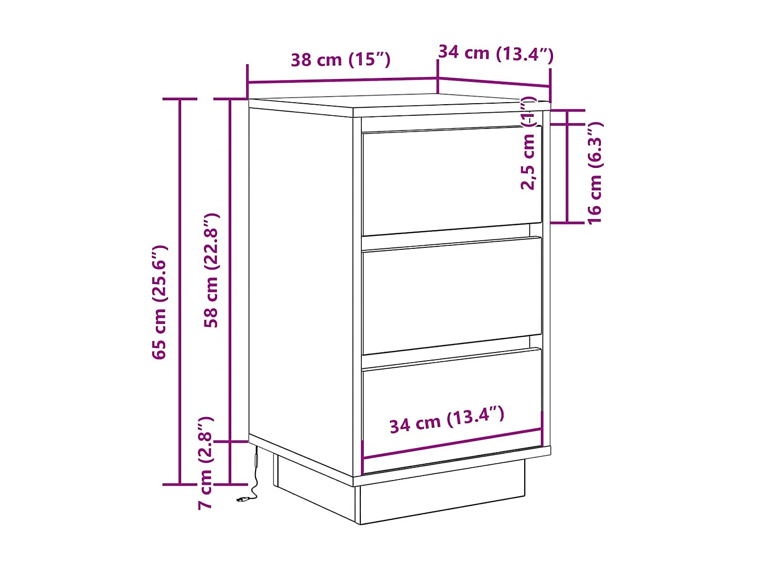 Table de chevet avec lumières LED sonoma gris 38x34x65 cm