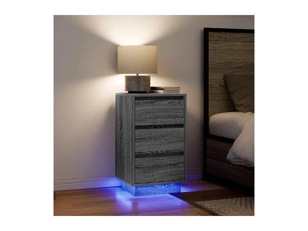 Table de chevet avec lumières LED sonoma gris 38x34x65 cm