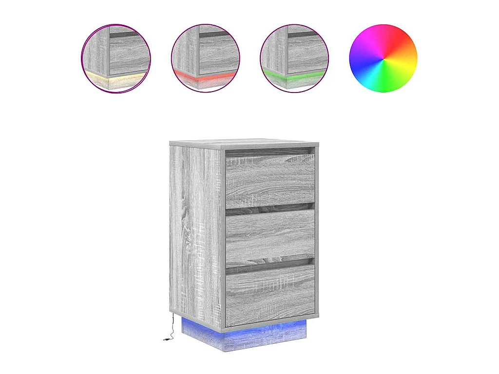 Comodino con Luci LED Grigio Sonoma 38x34x65 cm