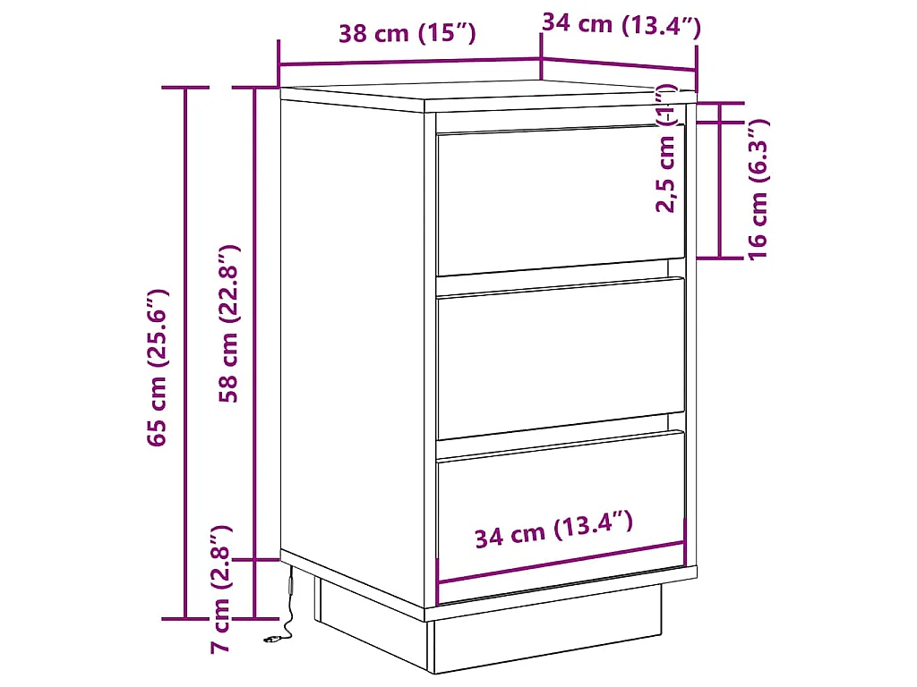 Comodino con Luci LED Grigio Sonoma 38x34x65 cm