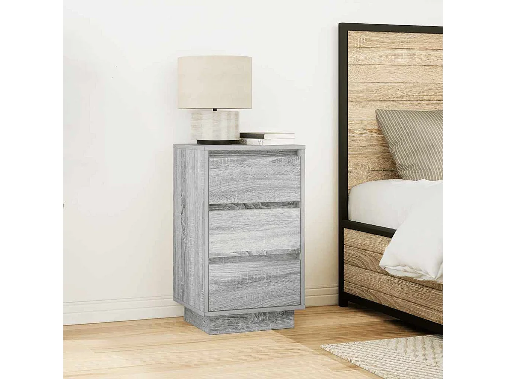 Comodino con Luci LED Grigio Sonoma 38x34x65 cm