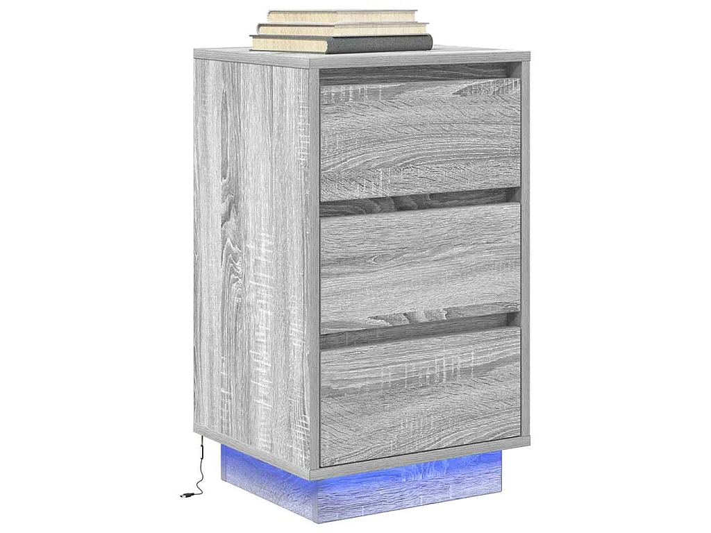 Comodino con Luci LED Grigio Sonoma 38x34x65 cm
