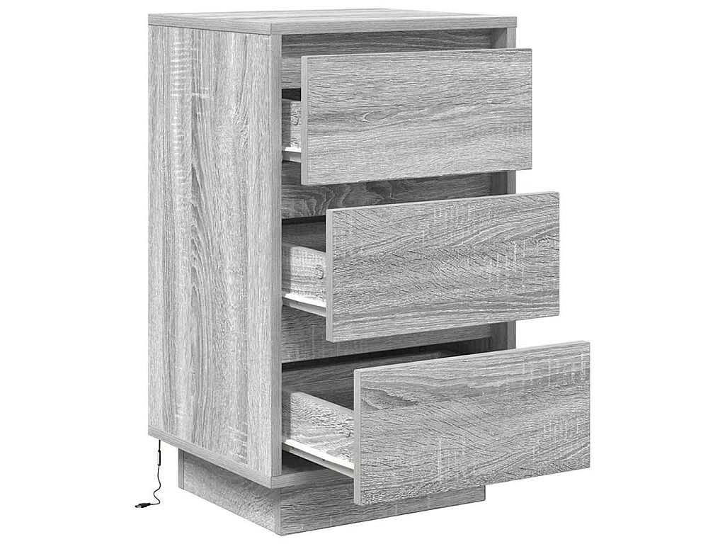 Comodino con Luci LED Grigio Sonoma 38x34x65 cm
