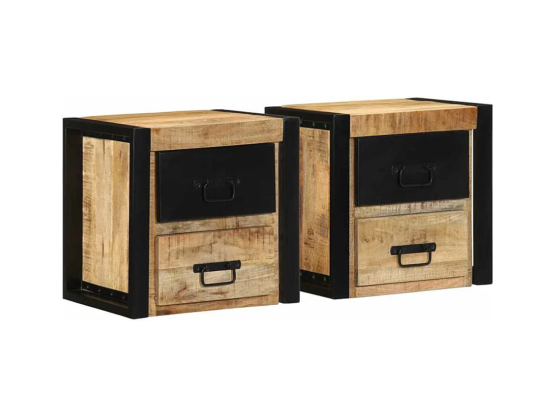 Nachttische 2 Stk. 40x35x40 cm Raues Mango-Massivholz