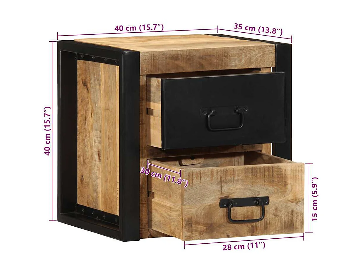 Nachtkastjes 2 st 40x35x40 cm massief ruw hout mango