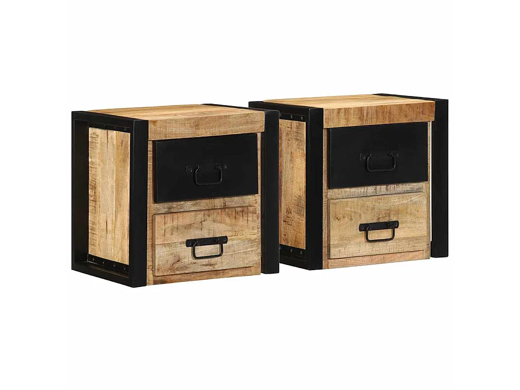 Tables de chevet 2 pcs 40x35x40 cm bois de manguier massif brut