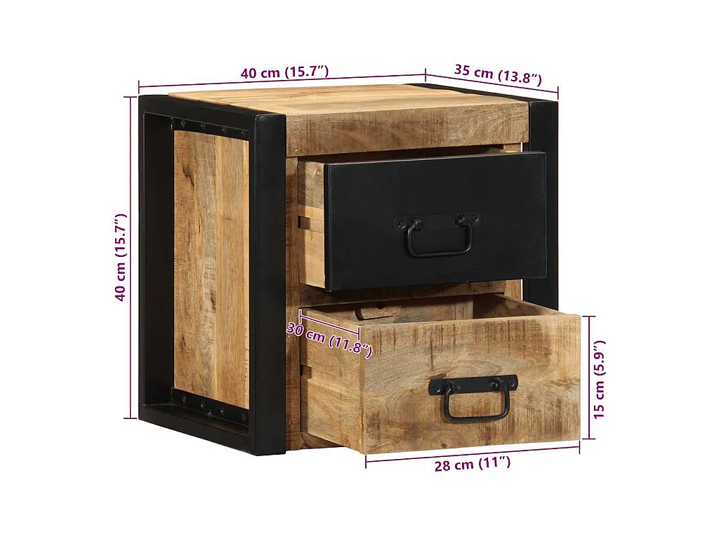 Tables de chevet 2 pcs 40x35x40 cm bois de manguier massif brut