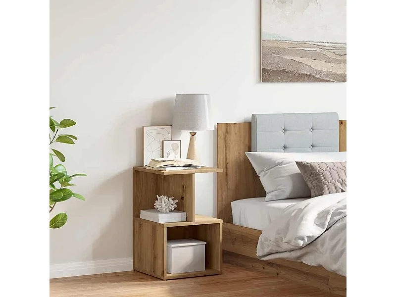 Table de chevet chêne artisanal 35x35x55 cm bois d'ingénierie