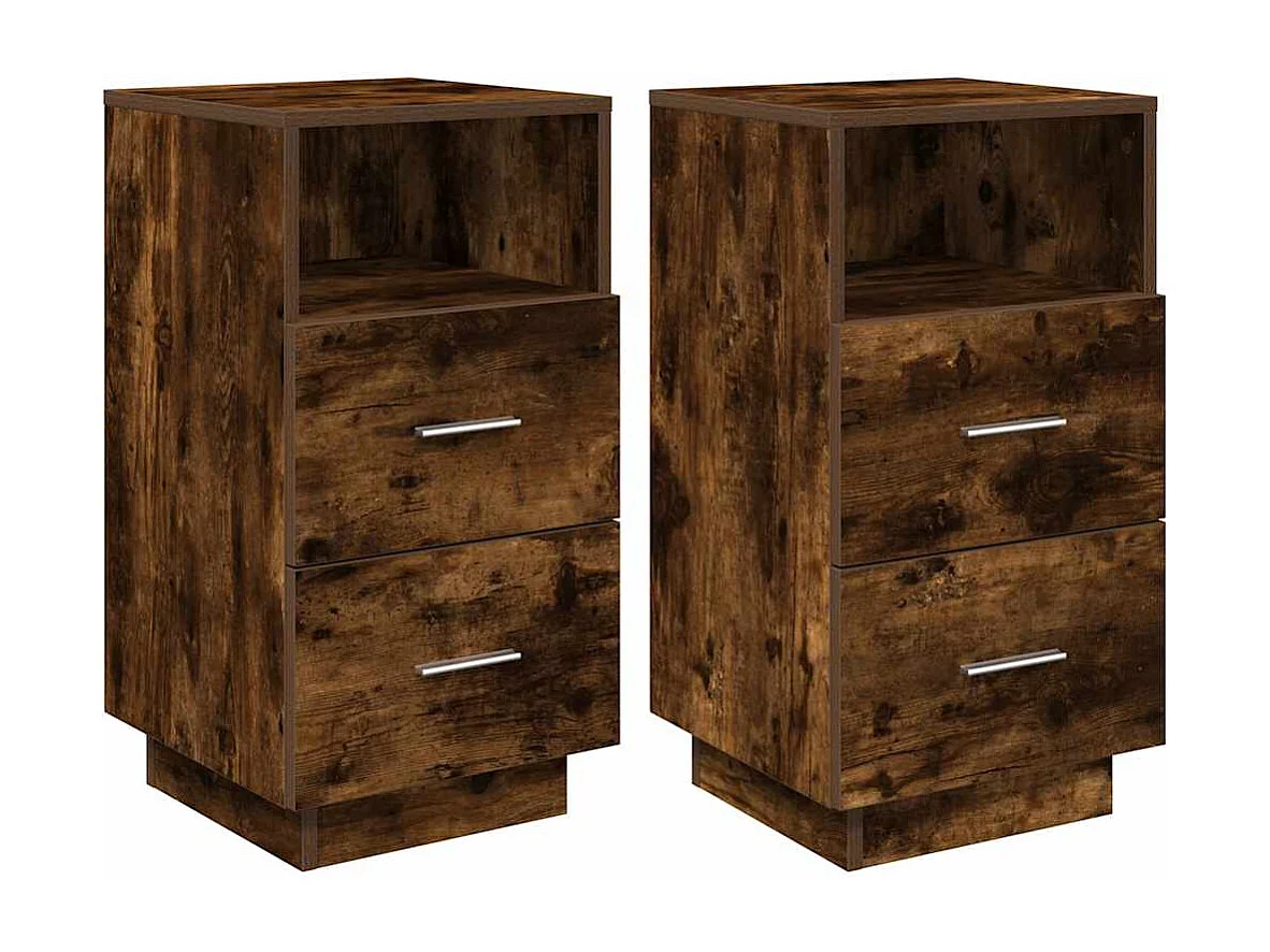 Tables de chevet 2 pcs avec 2 tiroirs chêne fumé 36x36x68 cm
