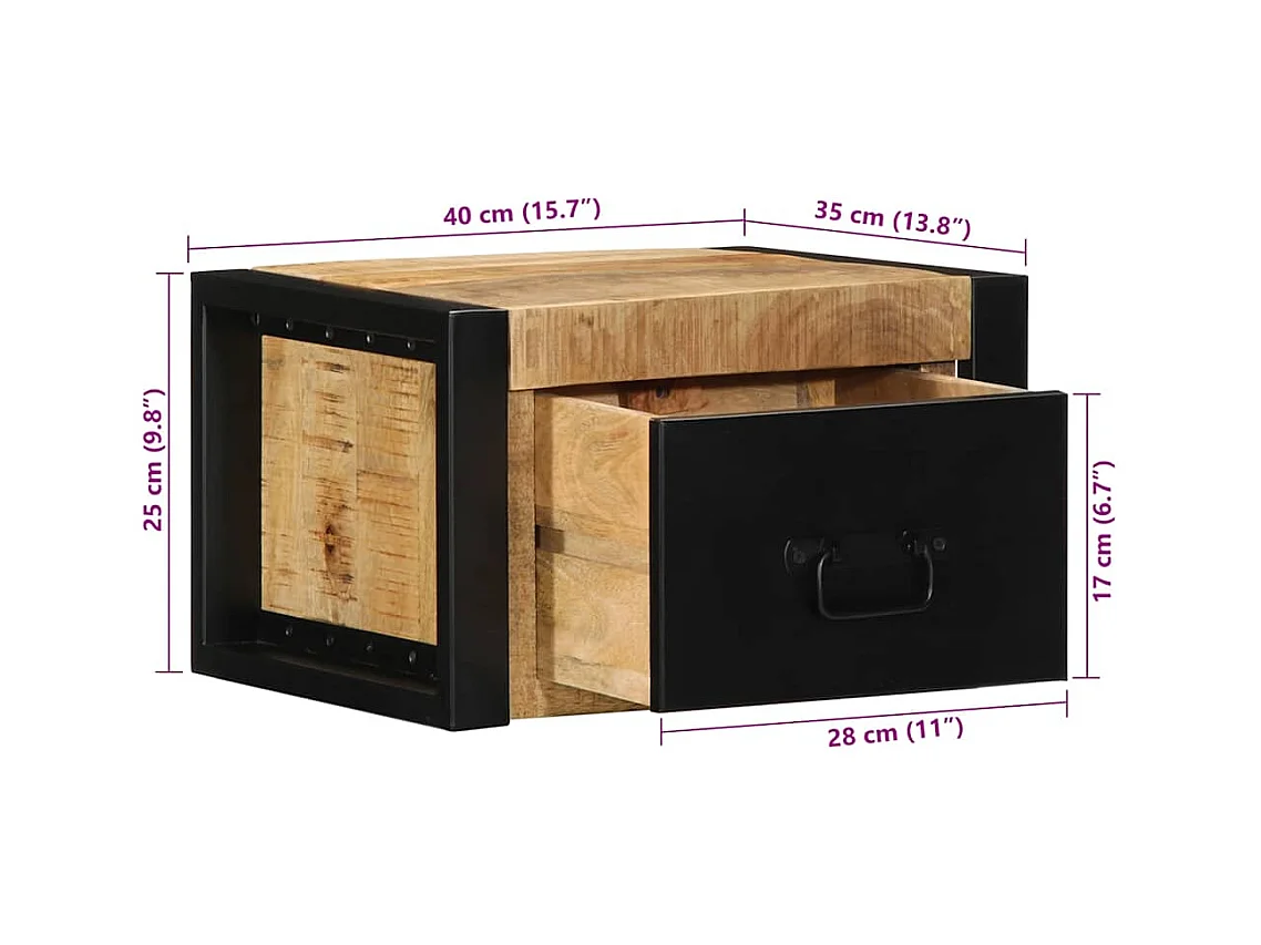 Table de chevet 40x35x25 cm bois massif de manguier brut