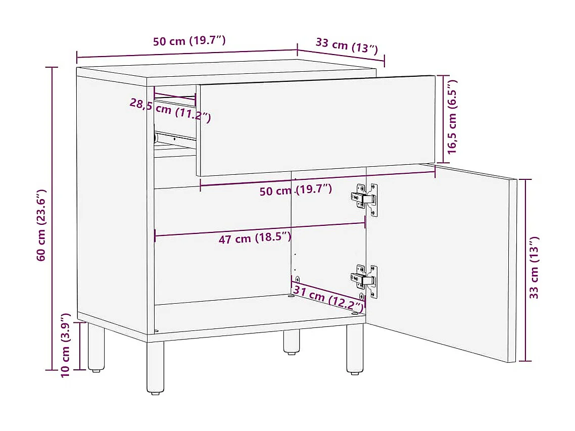 Mesa de cabeceira 50x33x60 cm madeira de mangueira maciça