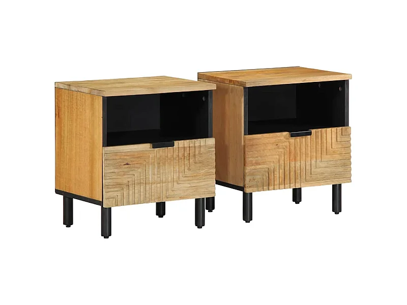 Comodini 2pz Marrone 40x33x46 cm in Legno Massello di Mango