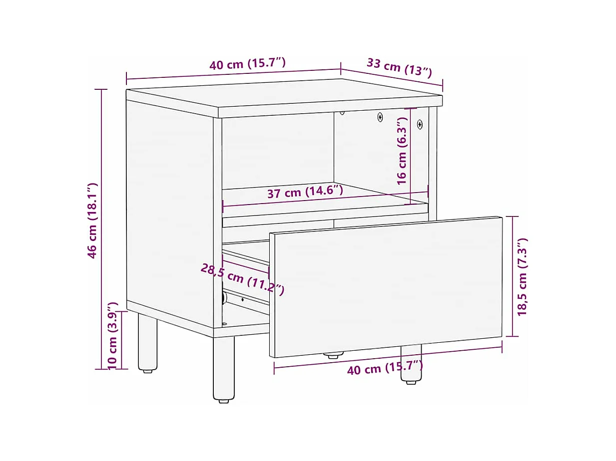 Comodini 2pz Marrone 40x33x46 cm in Legno Massello di Mango