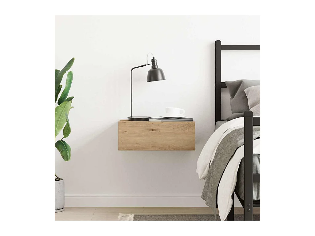 Nachtkastje zwevend 40x32x15 cm bewerkt hout artisanaal eiken