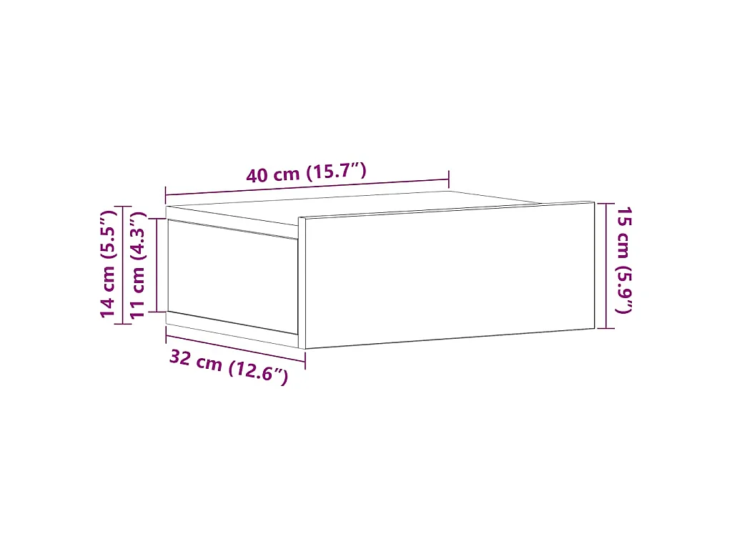 Comodino Pensile Rovere Artigianale 40x32x15 cm in Truciolato