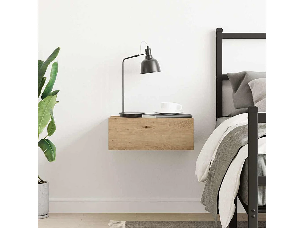 Comodino Pensile Rovere Artigianale 40x32x15 cm in Truciolato