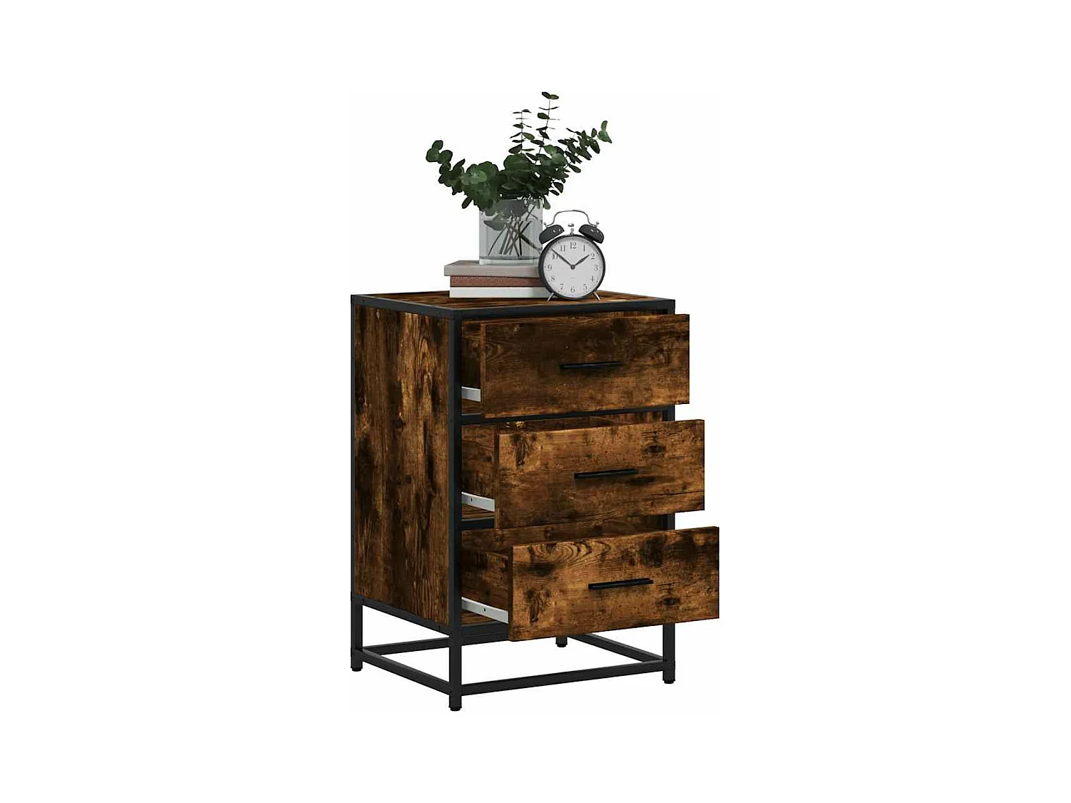 Table de chevet chêne fumé 40x34,5x60cm bois d'ingénierie métal