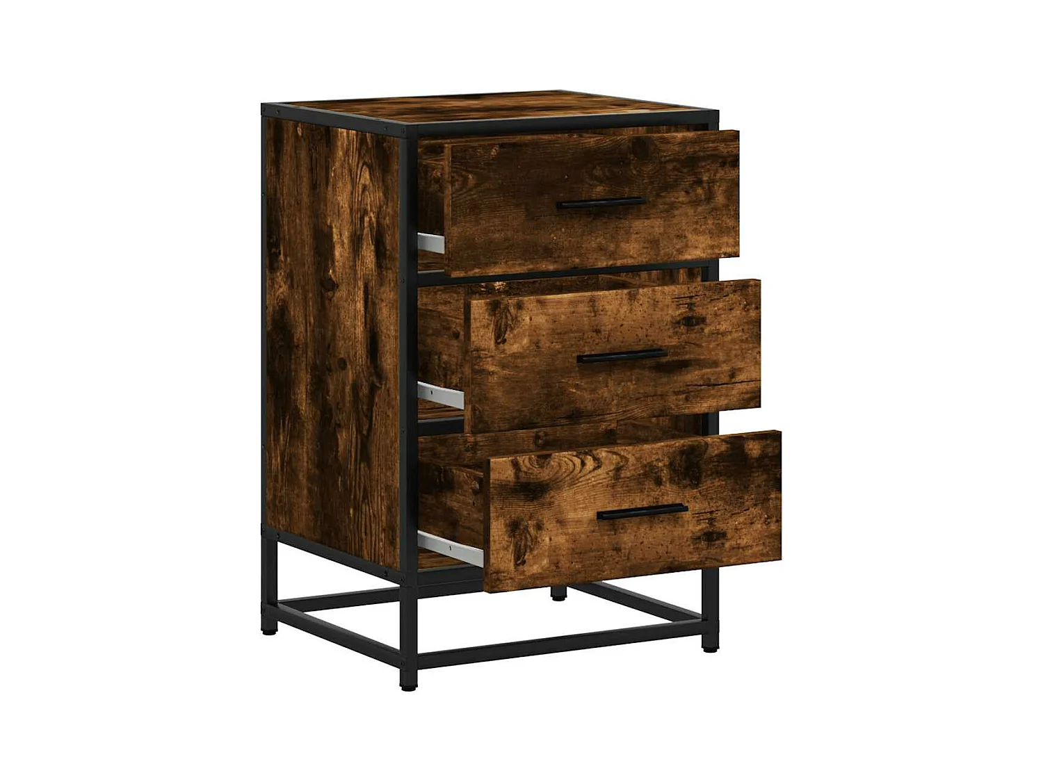 Table de chevet chêne fumé 40x34,5x60cm bois d'ingénierie métal