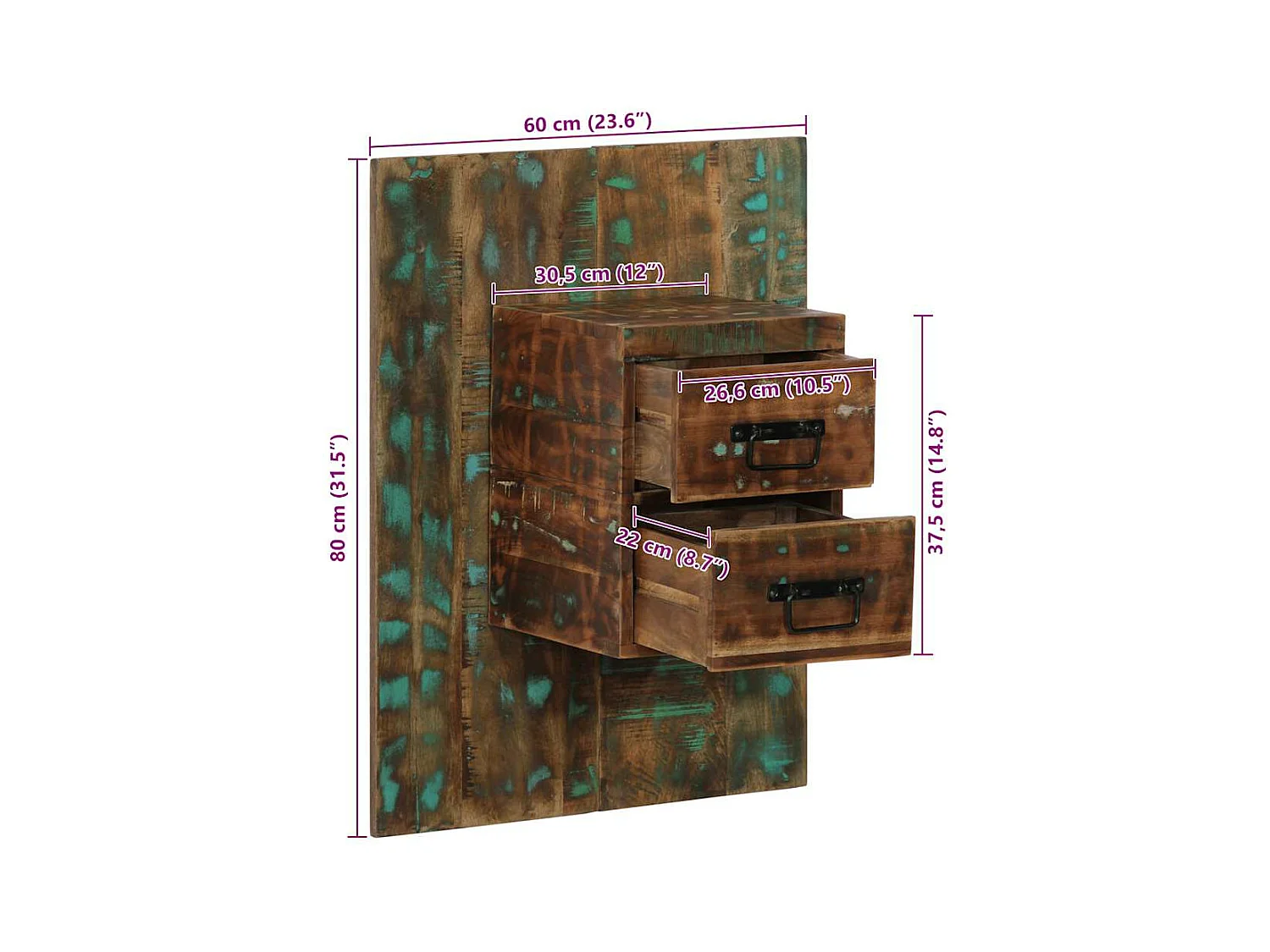 Nachtkastje 60x32x80 cm massief gerecycled hout meerkleurig