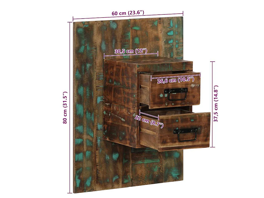 Table de chevet multicolore 60x32x80 cm bois de récupération