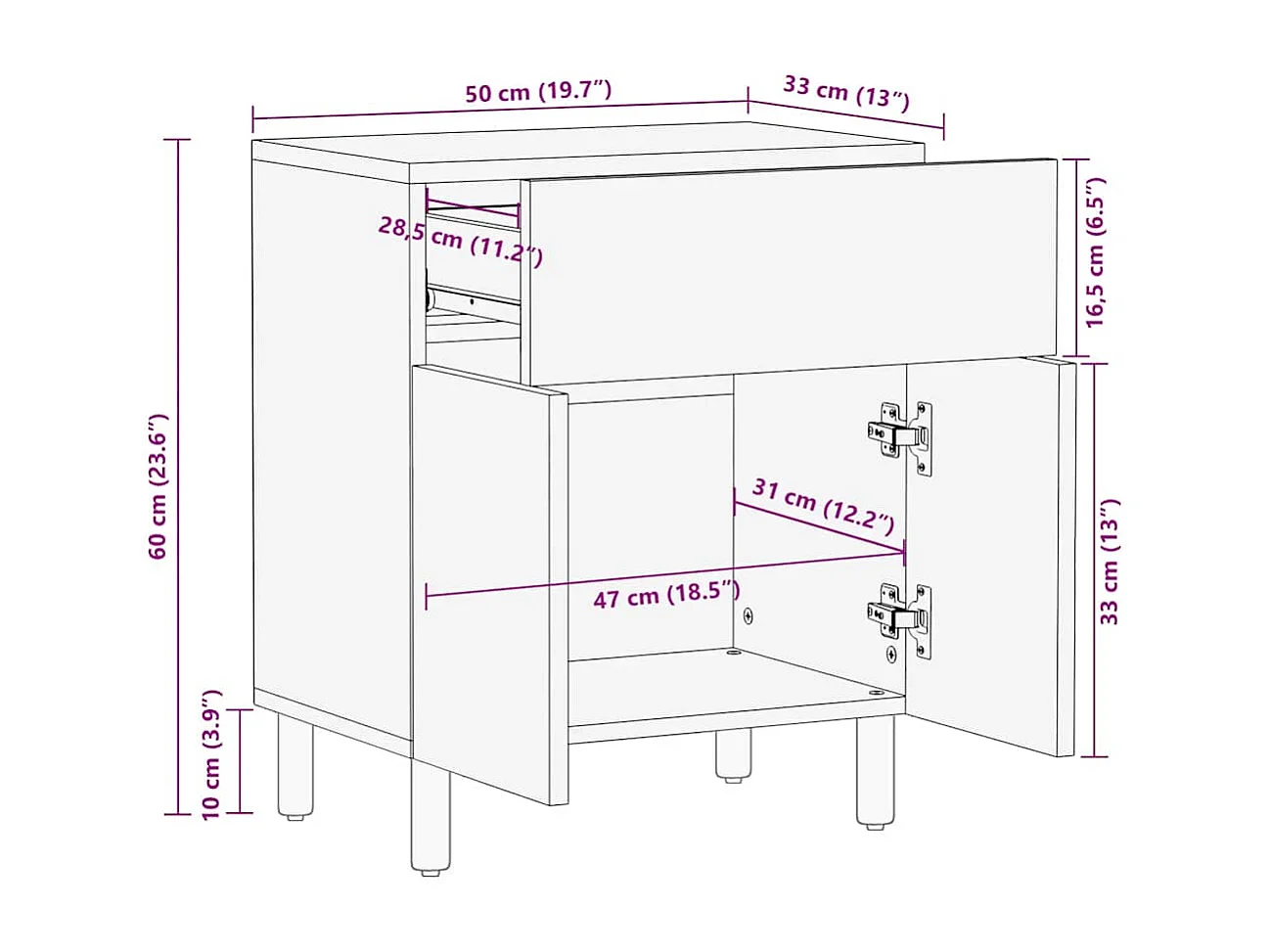 Mesa de cabeceira 50x33x60 cm madeira de mangueira maciça