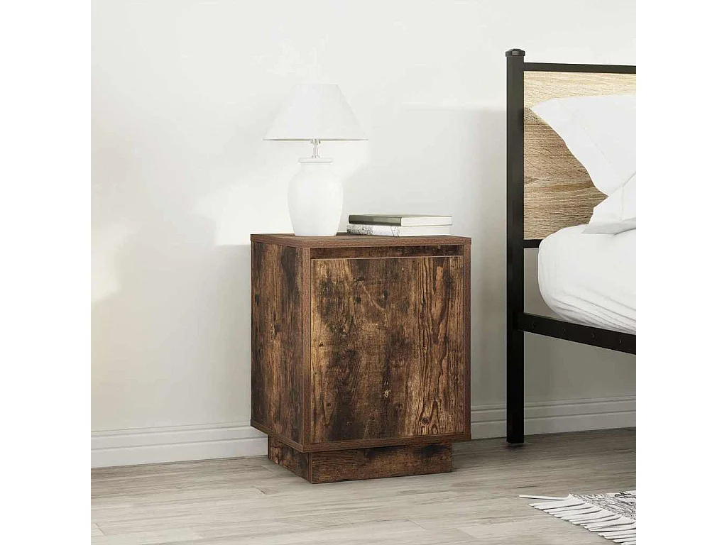 Tables de chevet avec lumières LED 2 pcs chêne fumé 38x34x50 cm