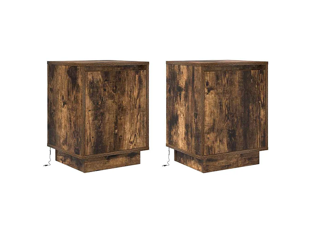 Tables de chevet avec lumières LED 2 pcs chêne fumé 38x34x50 cm