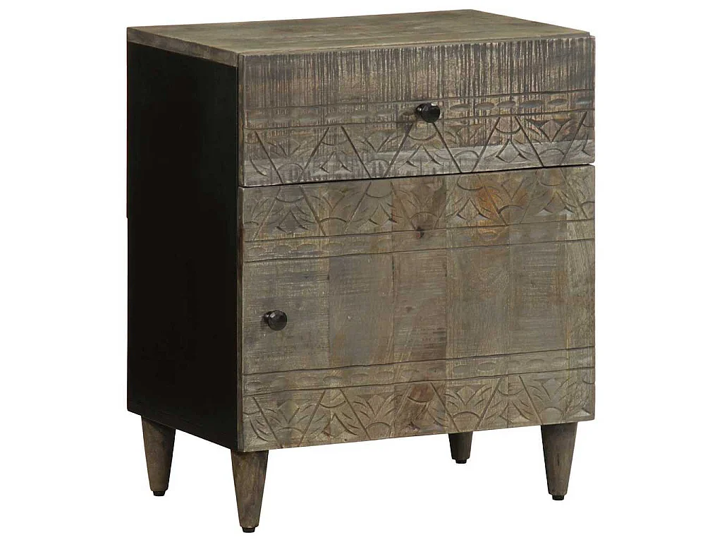 Nachttisch Hellgrau 50x33x60 cm Massivholz Mango