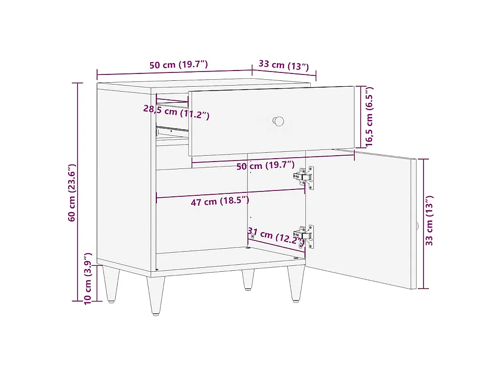 Nachttisch Hellgrau 50x33x60 cm Massivholz Mango