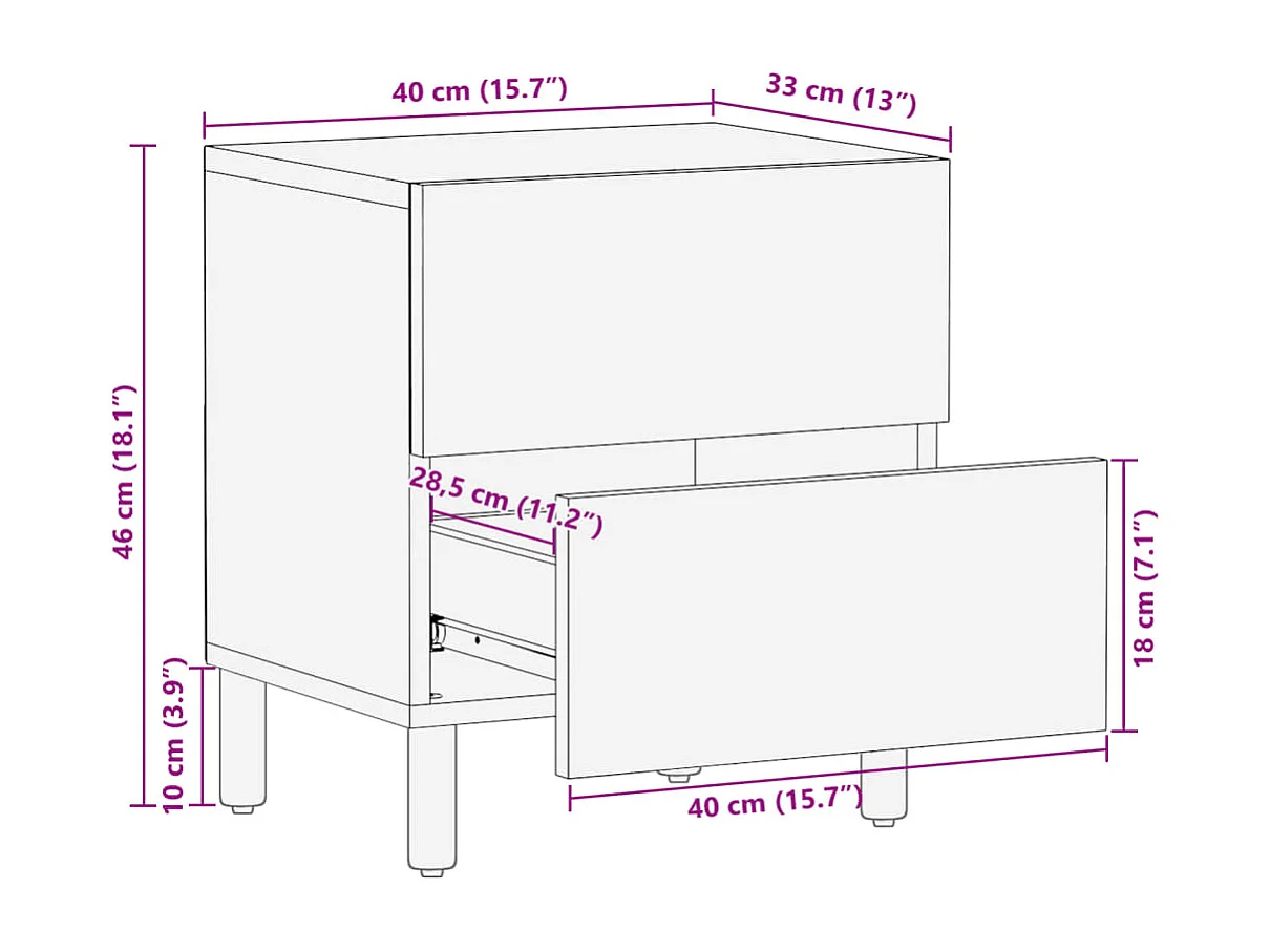 Nachtkastje 2 st 40x33x46 cm massief mangohout zwart