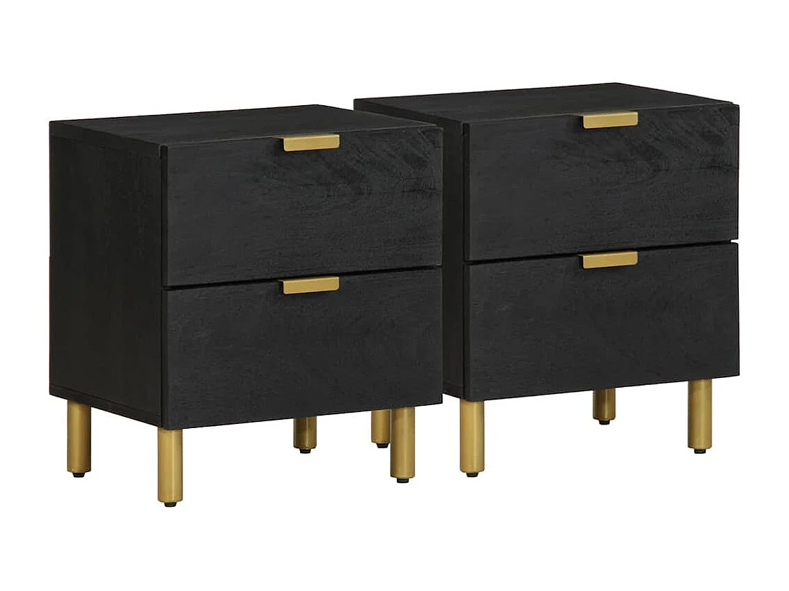 Nachttische 2 Stk. Schwarz 40x33x46 cm Massivholz Mango