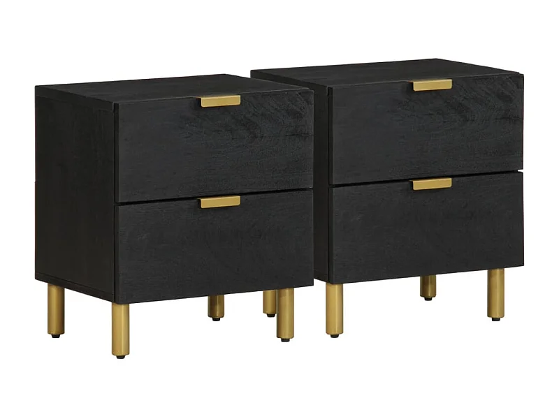 Tables de chevet 2 pcs noir 40x33x46 cm bois de manguier solide