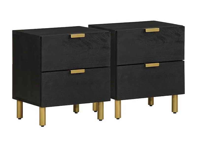 Nachttische 2 Stk. Schwarz 40x33x46 cm Massivholz Mango
