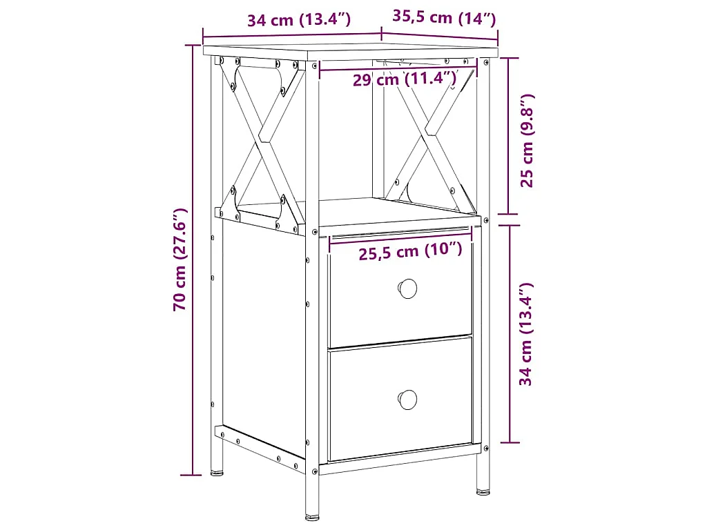 Nachttische 2 Stk. Artisan-Eiche 34x35,5x70 cm Holzwerkstoff