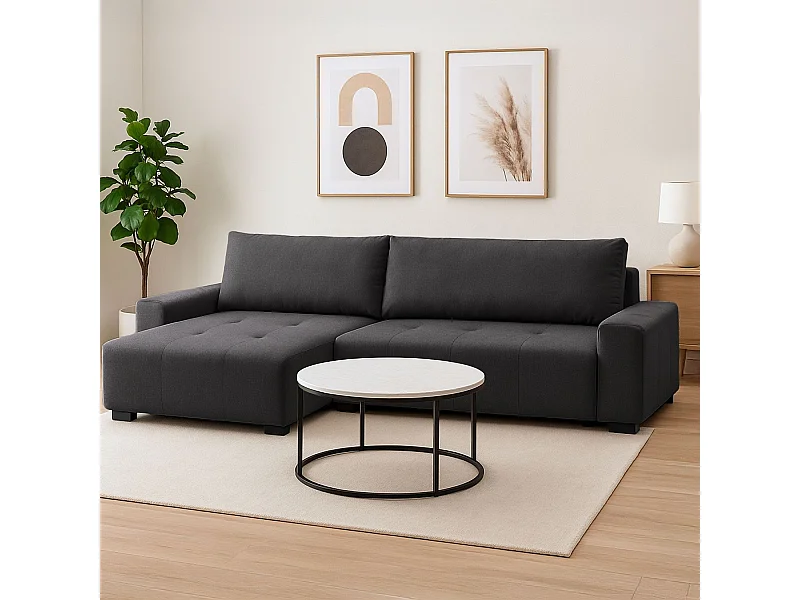 Ecksofa Malone Stoff Schwarz Elegant und Bequem