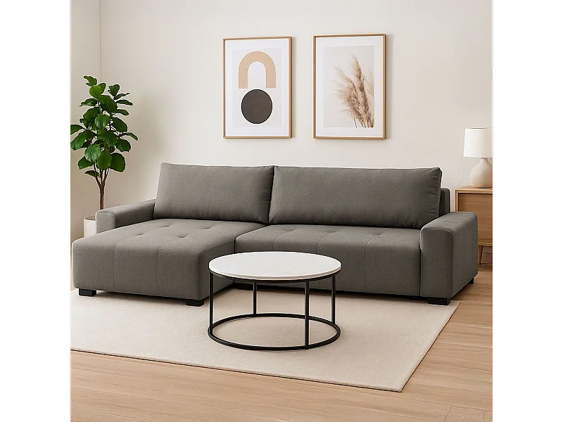 Canapé d'angle convertible élégant Malone Tissu Gris taupe