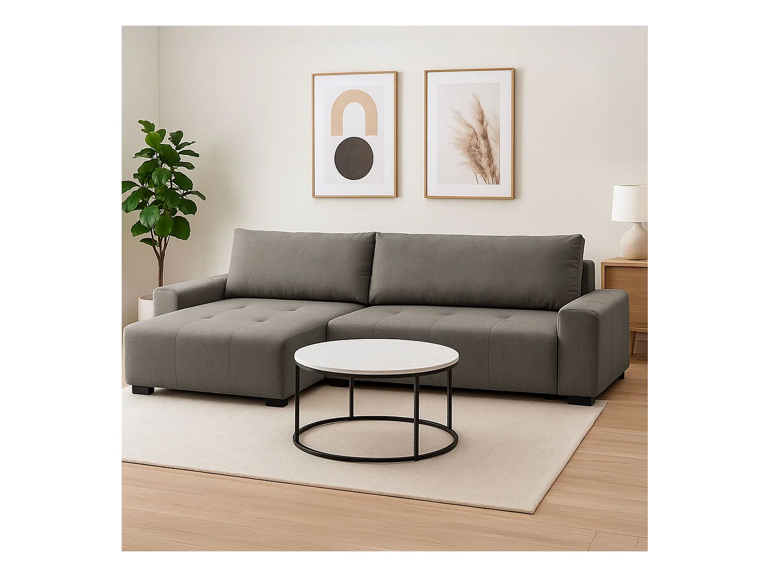 Canapé d'angle convertible élégant Malone Tissu Gris taupe