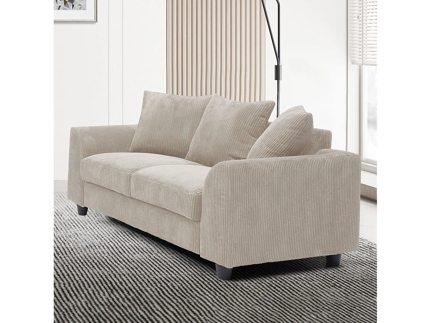 Canapé contemporain 2 places Mozart Velours côtelé Beige