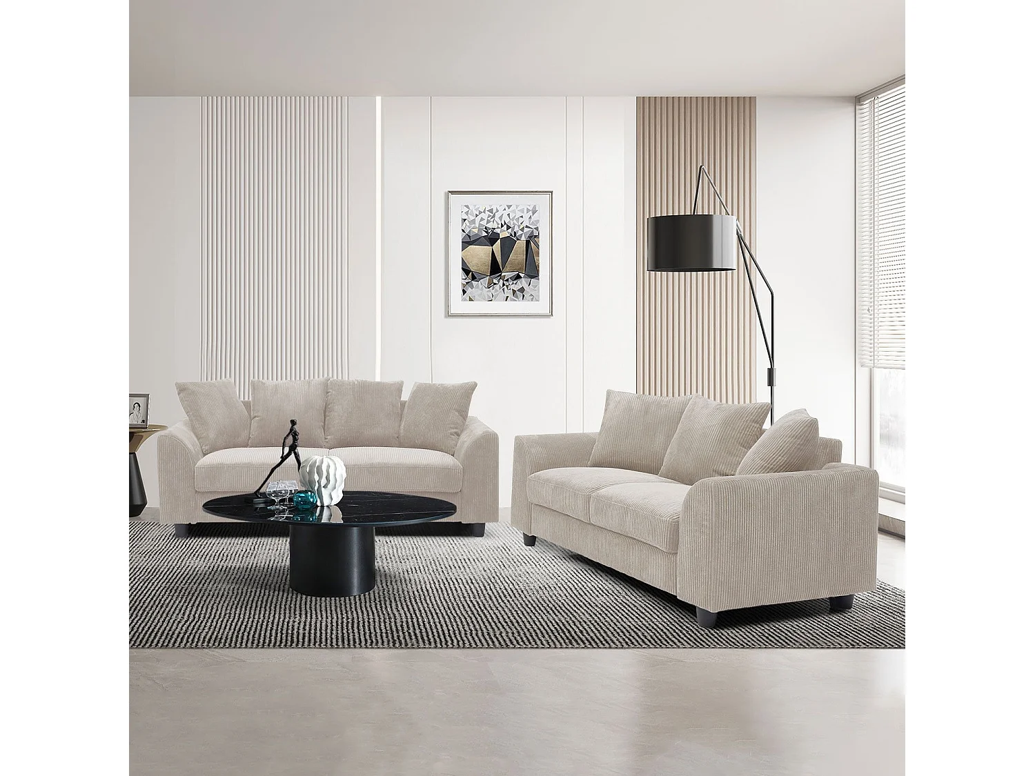 Canapé contemporain 2 places Mozart Velours côtelé Beige