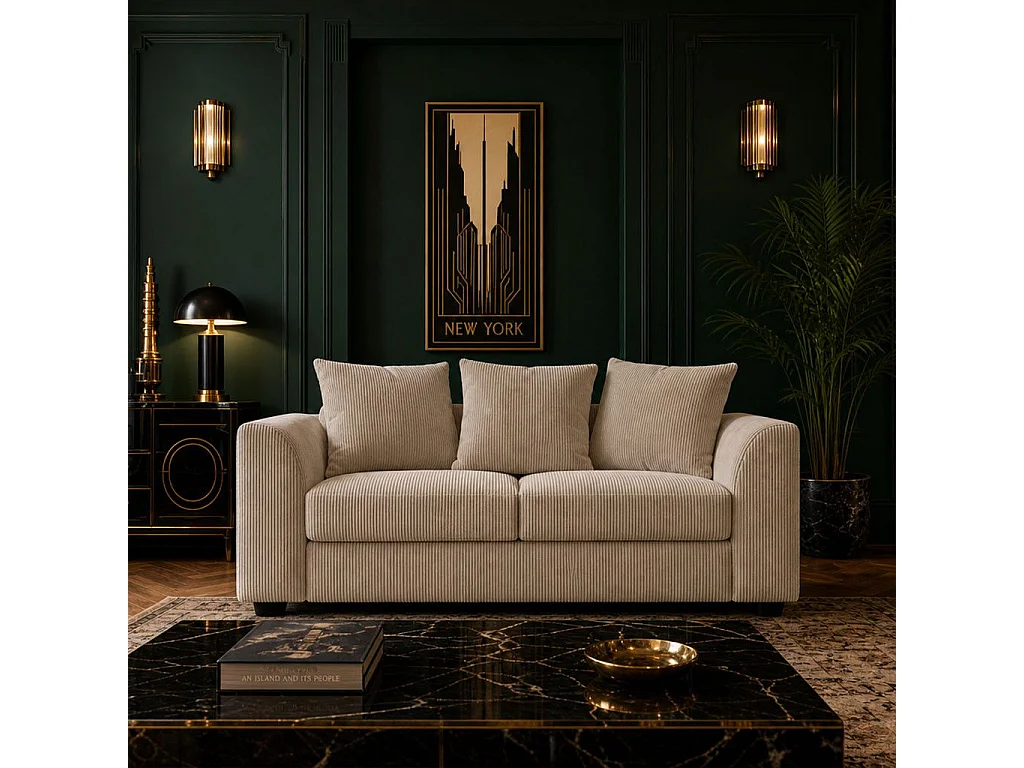 2-Sitzer Samt-Cord-Sofa in Beige, Kompakt und Bequem